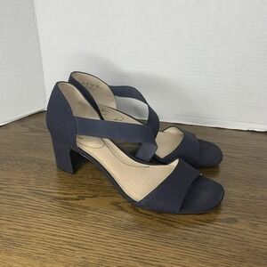 LifeStride Women's Gala Navy Block Heel Sandal with Elastic Straps